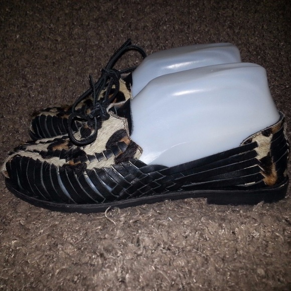 PAJAR -Black Leather & Hair Calf Leopard Flats - Picture 2 of 7